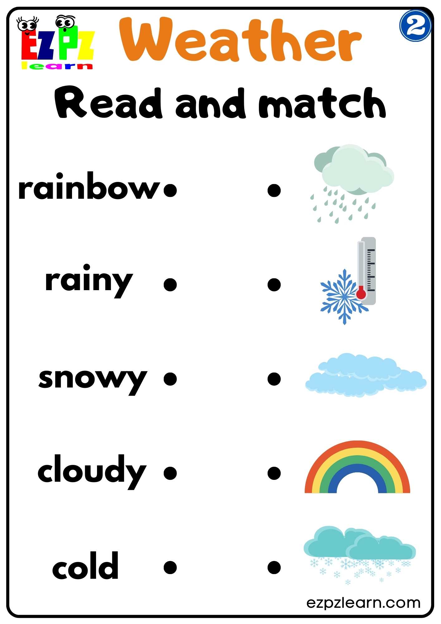 Group 2 Weather Vocab Read and Match Easy Worksheet for Kids K5 PDF Download